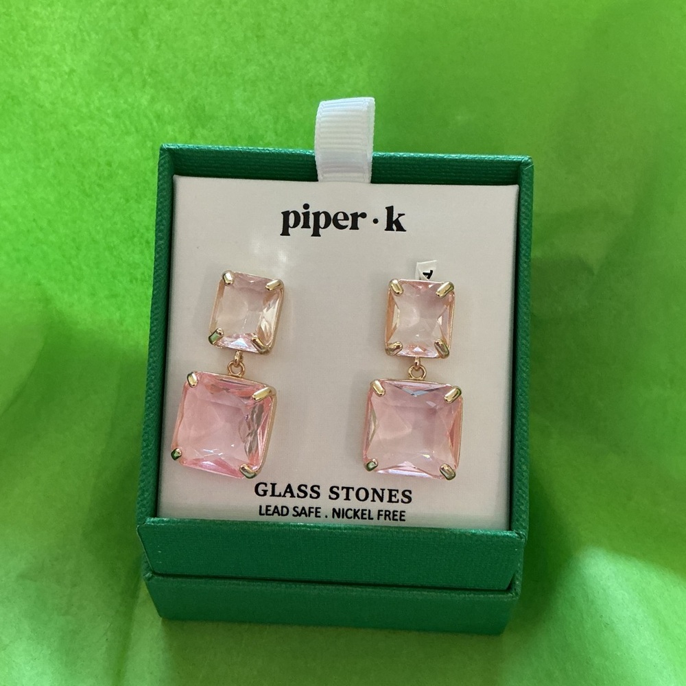 Piper•K Pink Glass stone Earrings- NEW IN BOX